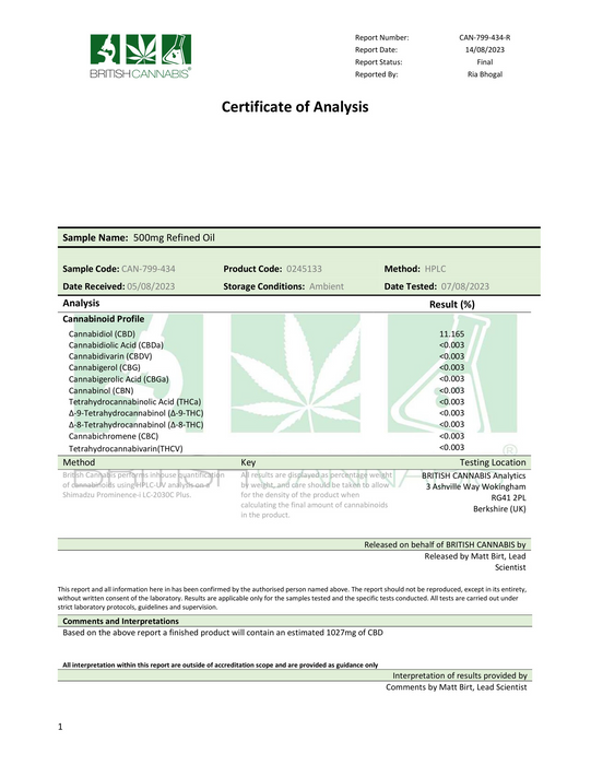 Hempura 500mg CBD Broad Spectrum Oil Refined with terpenes - 10ml