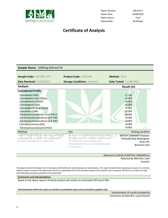 Hempura 1000mg CBD Broad Spectrum Oil Refined with terpenes - 10ml